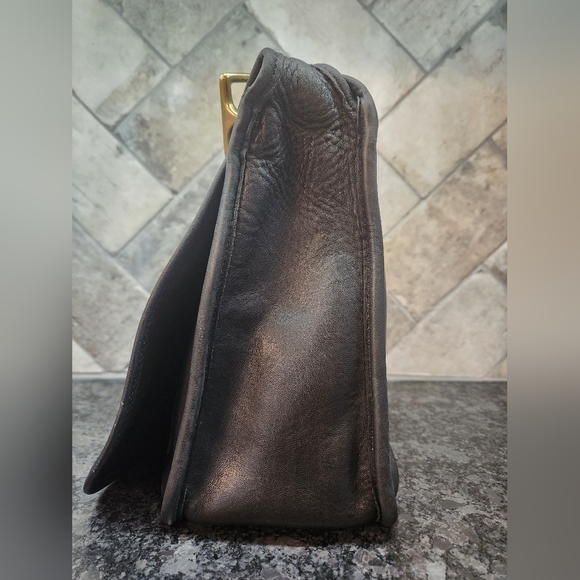 Vintage COACH Stewardess 9525 Brass Black Leather Crossbody Bag Costa Rica - Picture 4 of 16